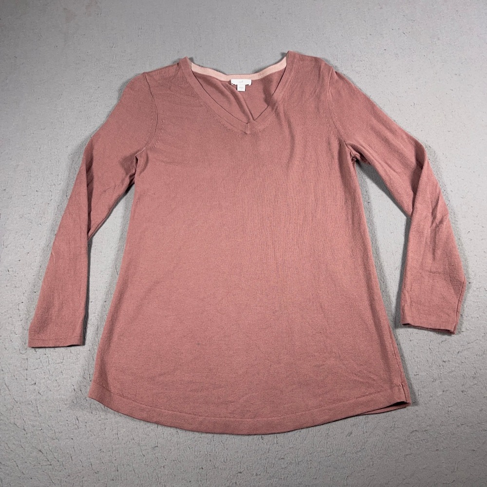 J Jill Sweater Women Small V-Neck Long Sleeve Soft Knit‎ Pink Rose Casual